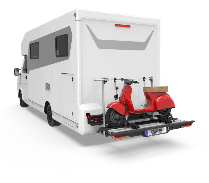 Porte-vélos et moto pour camping-car Ligero avec un scooter installé