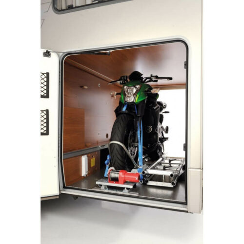 Kaléo loading system Loading a motorbike into the hold of a motor home using the Kaléo loading system